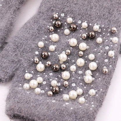 Women's Pearl-Look Half-Finger Knit Gloves — original product gallery image 4
