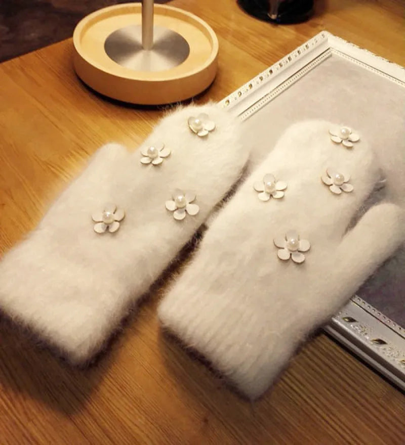 Women's Floral Pearl-Look Winter Mittens — original product gallery image 5