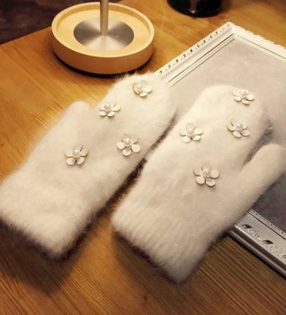 Women's Floral Pearl-Look Winter Mittens — original product gallery image 5