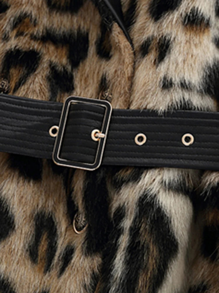Women's Long Leopard-Print Faux-Fur Double-Breasted Coat — original product gallery image 5