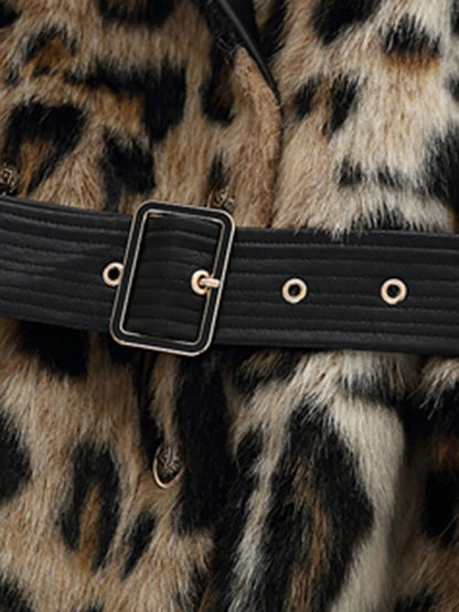 Women's Long Leopard-Print Faux-Fur Double-Breasted Coat — original product gallery image 5