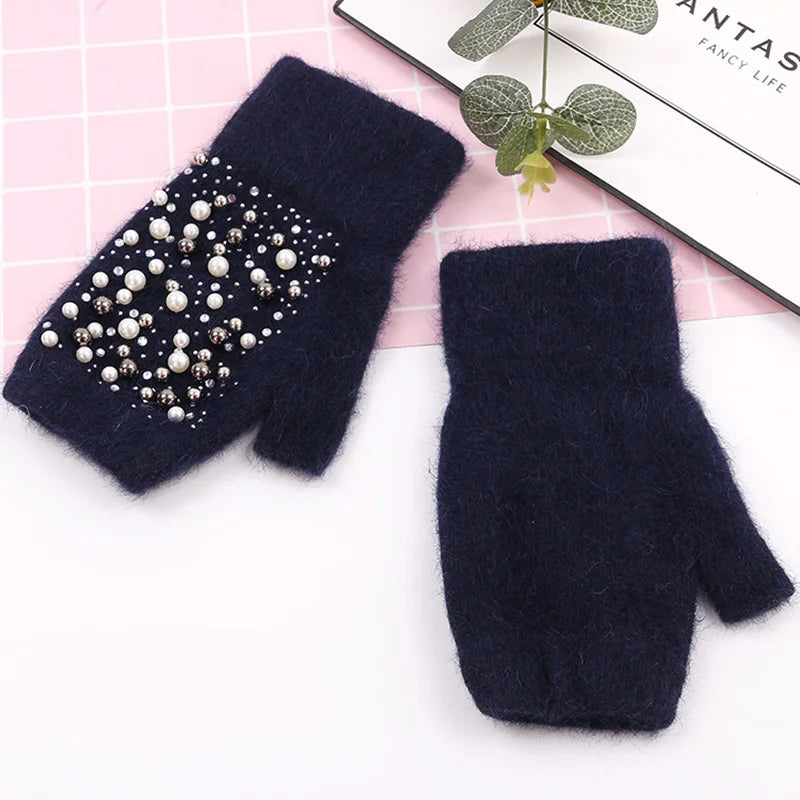Women's Pearl-Look Half-Finger Knit Gloves — original product gallery image 8