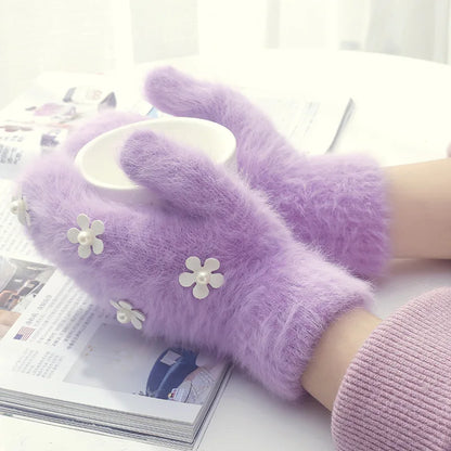 Women's Floral Pearl-Look Winter Mittens — original product gallery image 6