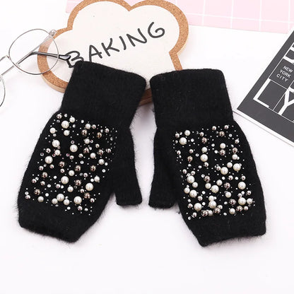 Women's Pearl-Look Half-Finger Knit Gloves — original product gallery image 5