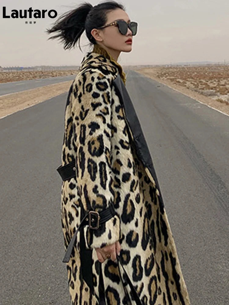 Women's Long Leopard-Print Faux-Fur Double-Breasted Coat — original product gallery image 4