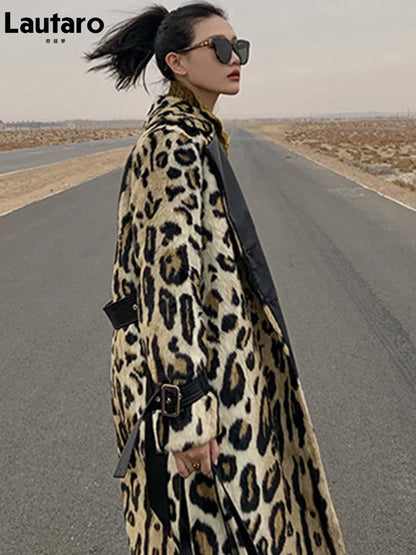 Women's Long Leopard-Print Faux-Fur Double-Breasted Coat — original product gallery image 4