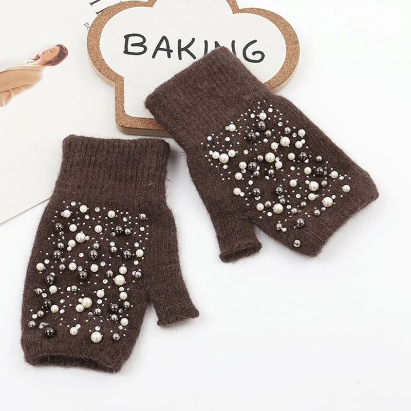 Women's Pearl-Look Half-Finger Knit Gloves — original product gallery image 12