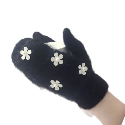 Women's Floral Pearl-Look Winter Mittens — original product gallery image 4