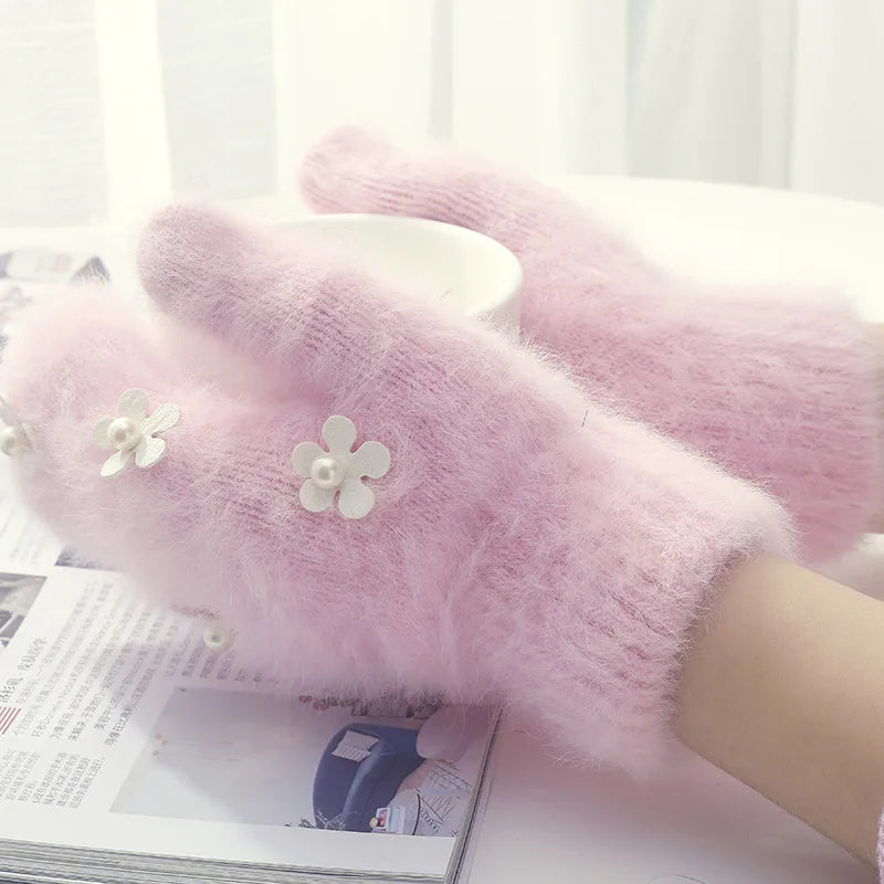 Women's Floral Pearl-Look Winter Mittens — original product gallery image 7