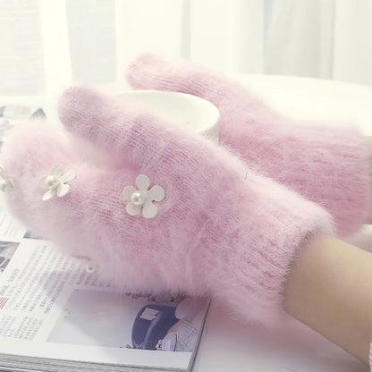 Women's Floral Pearl-Look Winter Mittens — original product gallery image 7