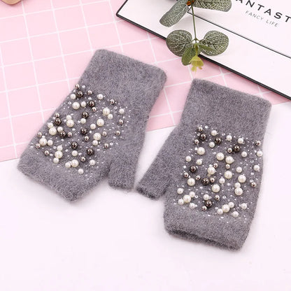 Women's Pearl-Look Half-Finger Knit Gloves — original product gallery image 9