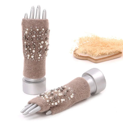 Women's Pearl-Look Half-Finger Knit Gloves — original product gallery image 2