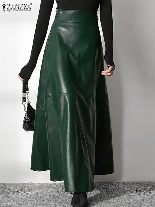 Women's High-Waist PU Leather Maxi Skirt