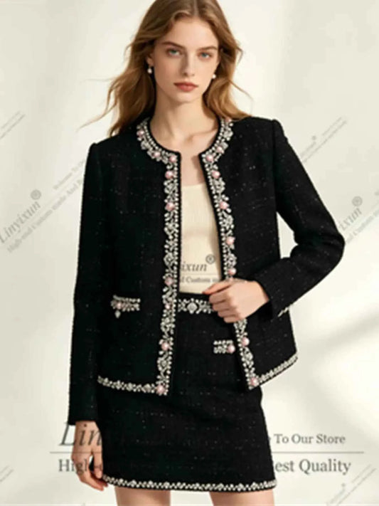 Women's Pearl-Detail Tweed Skirt Suit