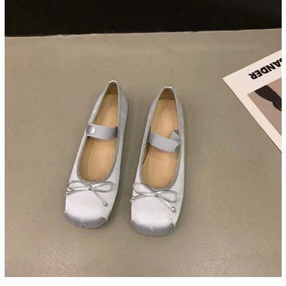 Luxury Satin Silk Ballet Shoes Woman Classic Square Toe Bowtie Elastic Band Ballerina Flats Ladies Soft Loafers - Silvana & Osmany CanXport Fashion Finds