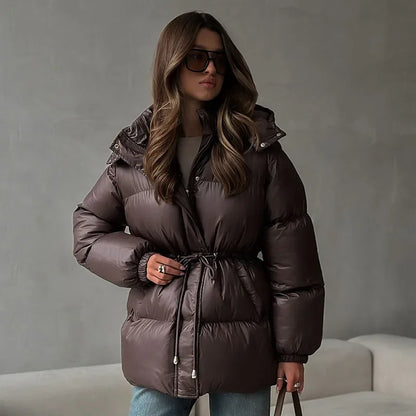 Women's Quilted Zip-Up Drawstring Winter Jacket — original product gallery image 7