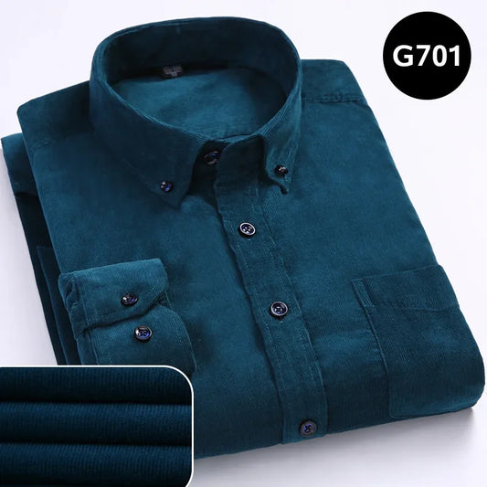 Men's Solid-Colour Corduroy Shirt