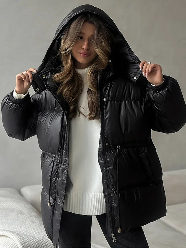Women's Quilted Zip-Up Drawstring Winter Jacket — original product gallery image 2