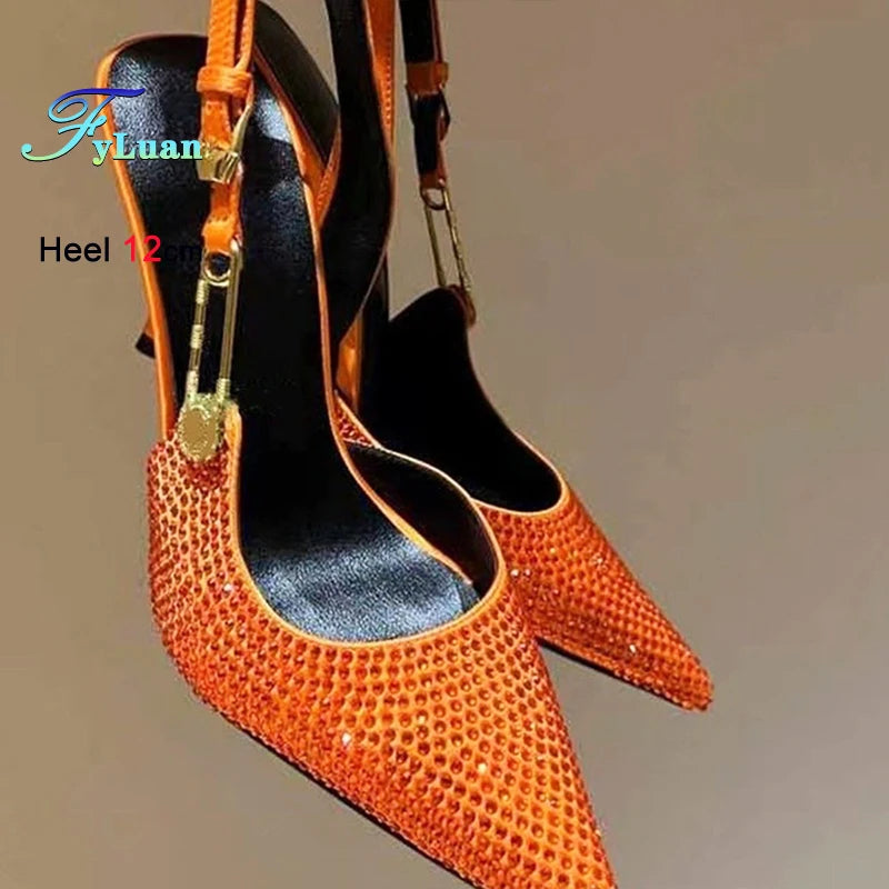 2025 Summer New Women's Shoes Fashionable European and American Solid Color Hot Diamond Pointed Sandals High Heels Stiletto Shoe - Silvana & Osmany CanXport Fashion Finds