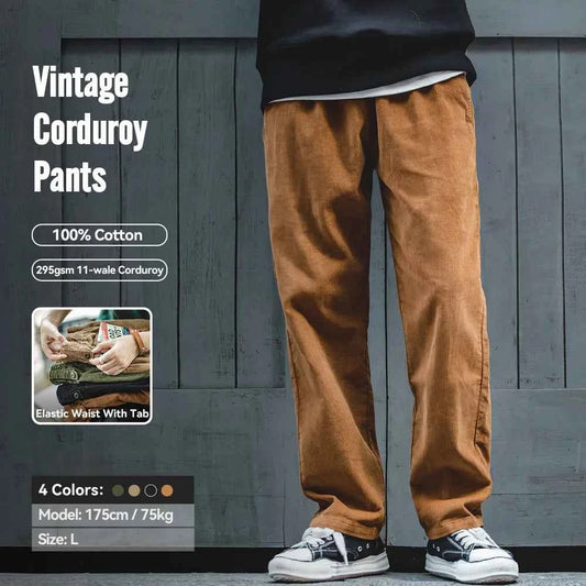 Men's Relaxed Elastic-Waist Corduroy Pants