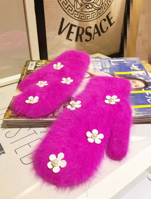 Women's Floral Pearl-Look Winter Mittens — original product gallery image 10