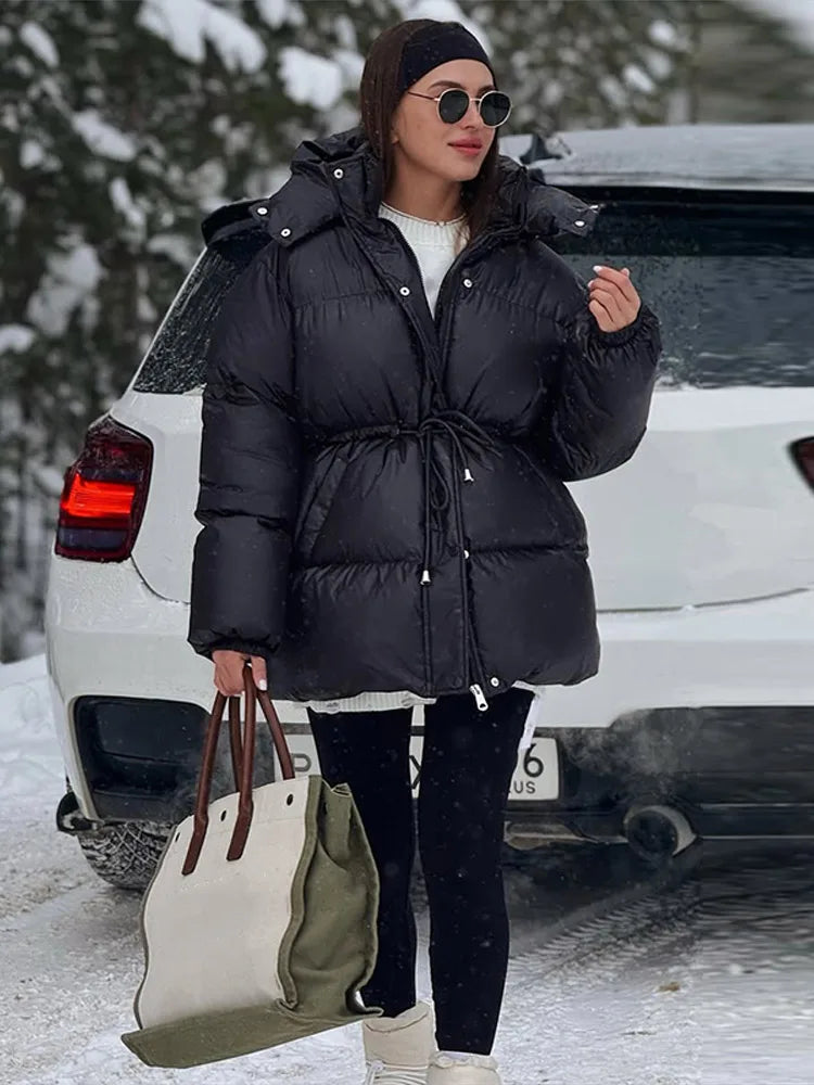 Women's Hooded Drawstring-Waist Winter Jacket