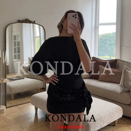 Women's Short-Sleeve Sequin-Panel Mini Dress