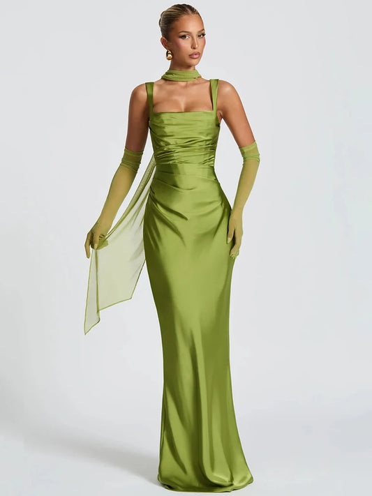 Women's Backless Halter Satin-Look Maxi Dress