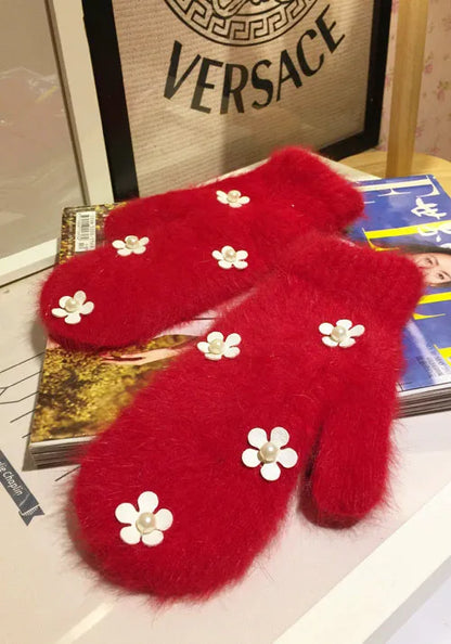 Women's Floral Pearl-Look Winter Mittens — original product gallery image 9
