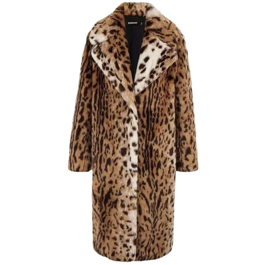 Women's Leopard-Print Long Fur-Look Coat — original product gallery image 5