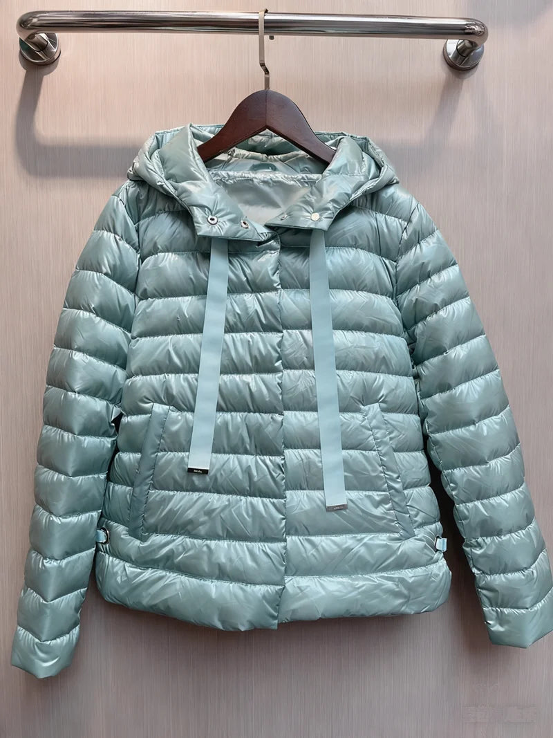 Women's Short Hooded Drawstring Puffer-Style Jacket — original product gallery image 10