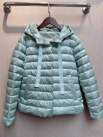 Women's Short Hooded Drawstring Puffer-Style Jacket — original product gallery image 10