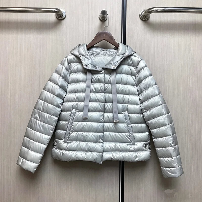 Women's Short Hooded Drawstring Puffer-Style Jacket — original product gallery image 7