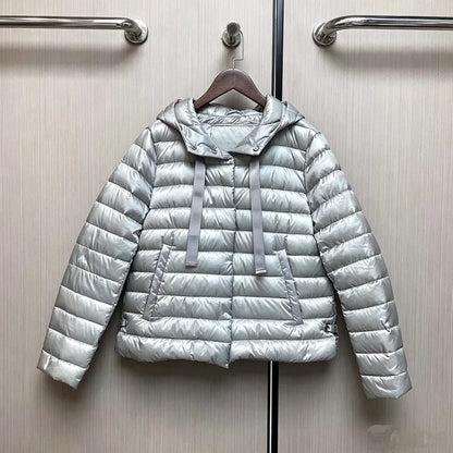 Women's Short Hooded Drawstring Puffer-Style Jacket — original product gallery image 7