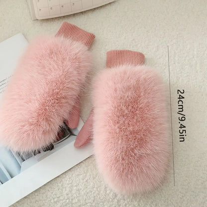 Women's Plush Fur-Look Winter Mittens — original product gallery image 5