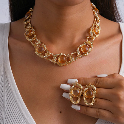 Women's Geometric Collarbone Necklace – Vintage Gold-Tone Style