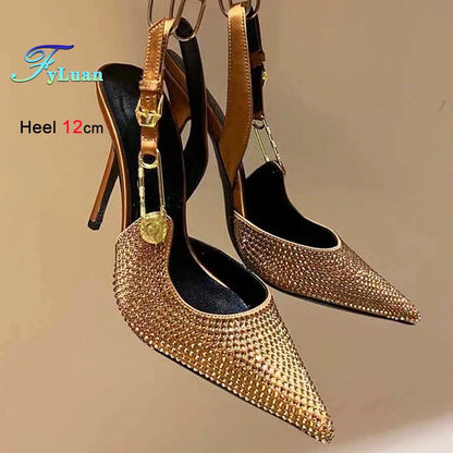 2025 Summer New Women's Shoes Fashionable European and American Solid Color Hot Diamond Pointed Sandals High Heels Stiletto Shoe - Silvana & Osmany CanXport Fashion Finds
