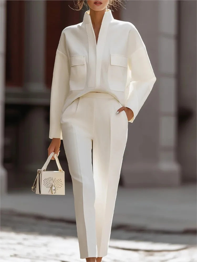 Women's Stand-Collar Shirt & Straight-Leg Pants Set — original product gallery image 11