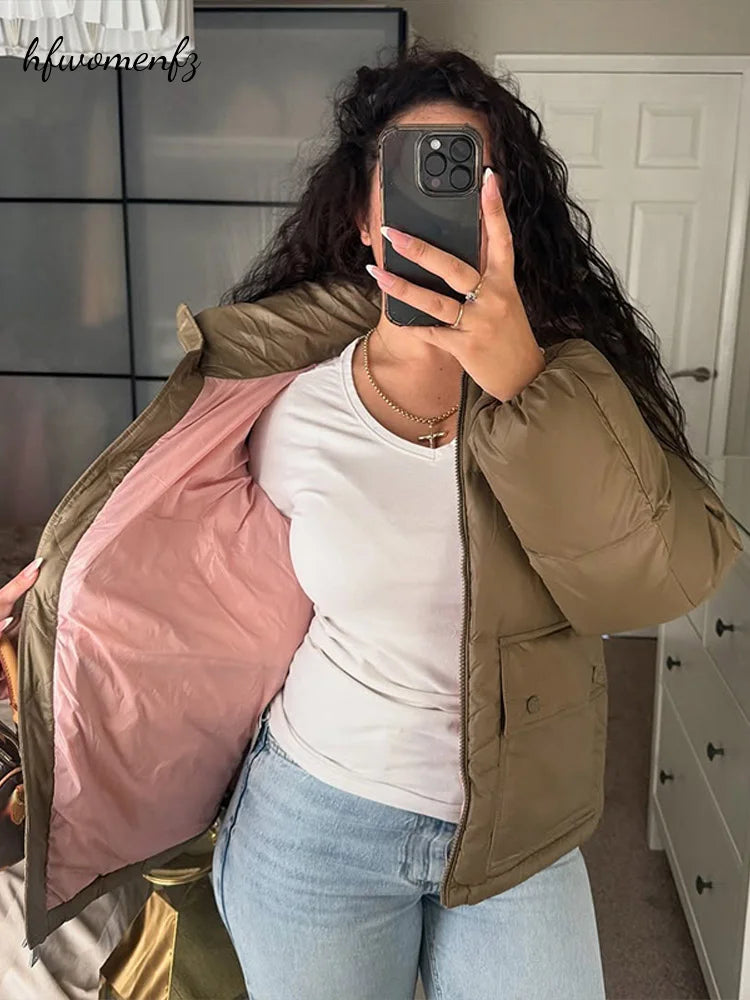 Women's Hooded Zip-Up Winter Jacket with Pockets