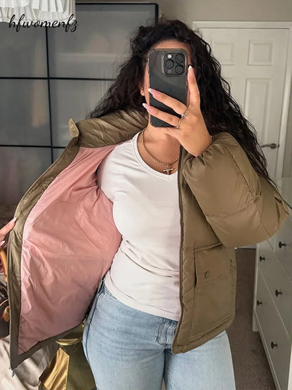 Women's Hooded Zip-Up Winter Jacket with Pockets