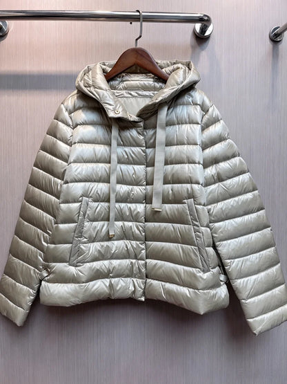 Women's Short Hooded Drawstring Puffer-Style Jacket — original product gallery image 9