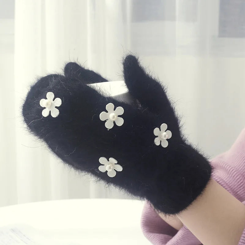 Women's Floral Pearl-Look Winter Mittens — original product gallery image 13