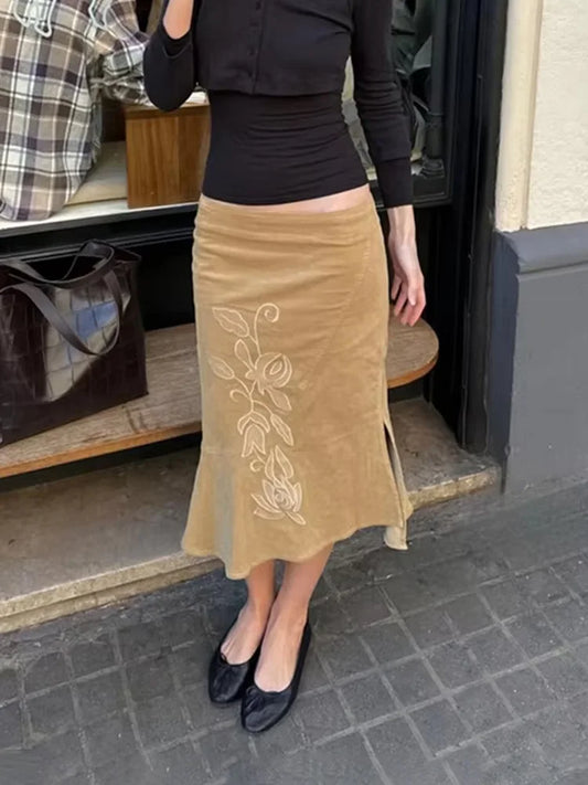 Women's Printed High-Waist Side-Slit Skirt