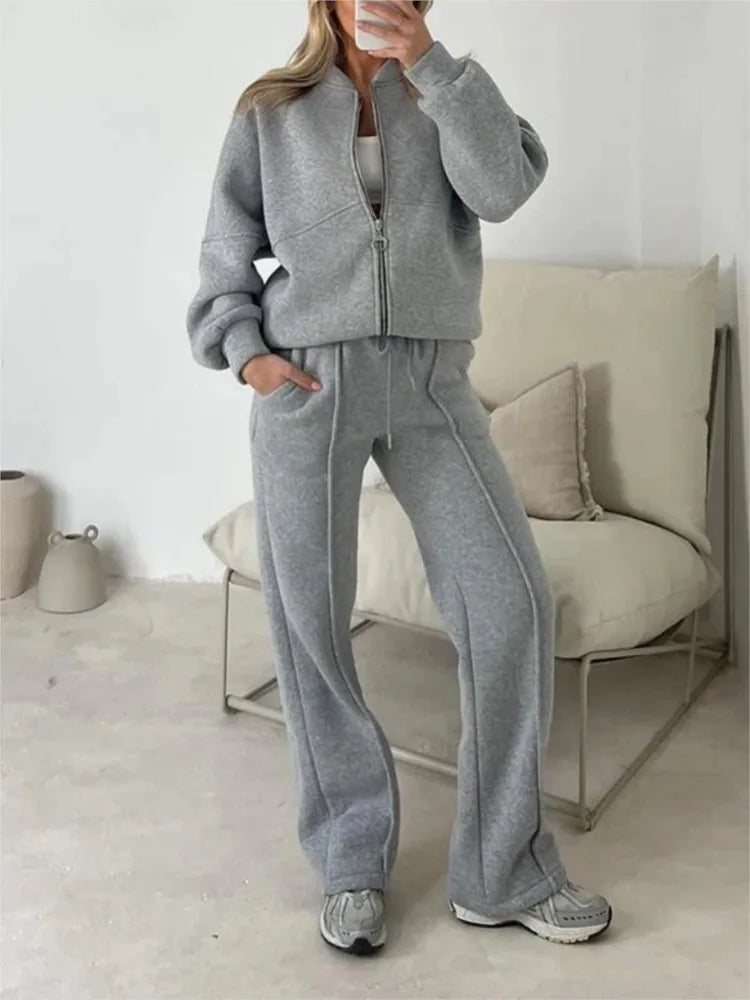 Women's Zip-Up Top & Wide-Leg Pants Set — original product gallery image 3