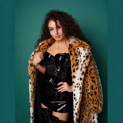 Women's Leopard-Print Long Fur-Look Coat — original product gallery image 2