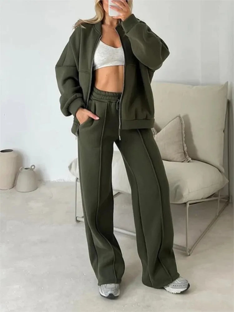 Women's Zip-Up Top & Wide-Leg Pants Set — original product gallery image 2