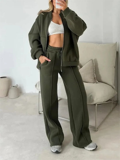 Women's Zip-Up Top & Wide-Leg Pants Set — original product gallery image 2