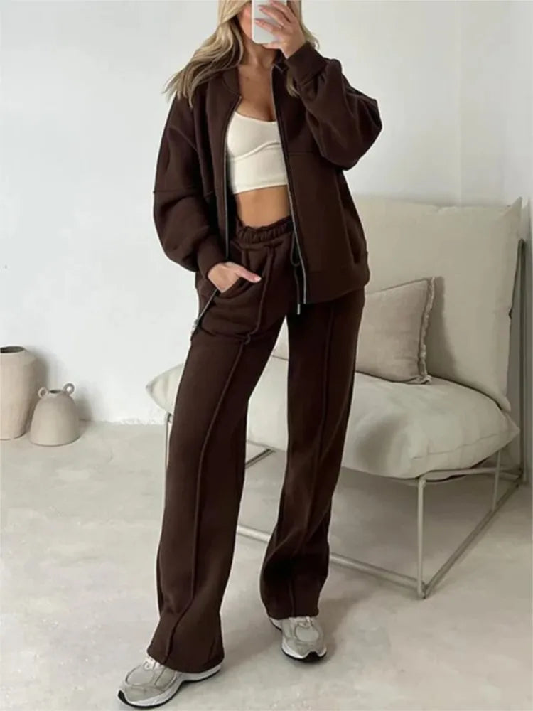 Women's Zip-Up Top & Wide-Leg Pants Set — original product gallery image 4