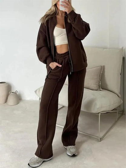 Women's Zip-Up Top & Wide-Leg Pants Set — original product gallery image 4