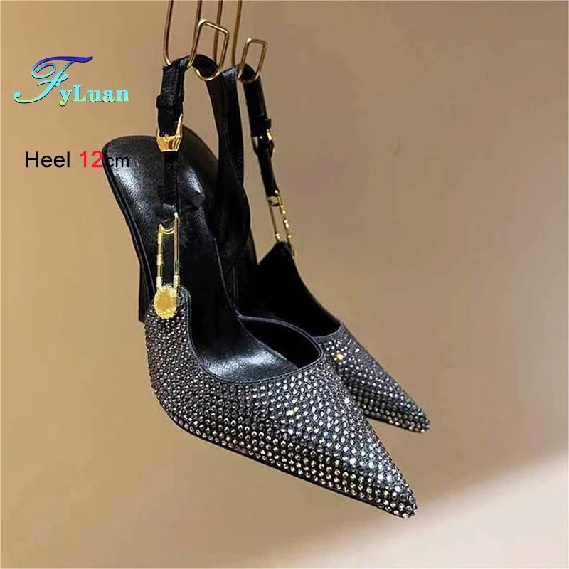 2025 Summer New Women's Shoes Fashionable European and American Solid Color Hot Diamond Pointed Sandals High Heels Stiletto Shoe - Silvana & Osmany CanXport Fashion Finds